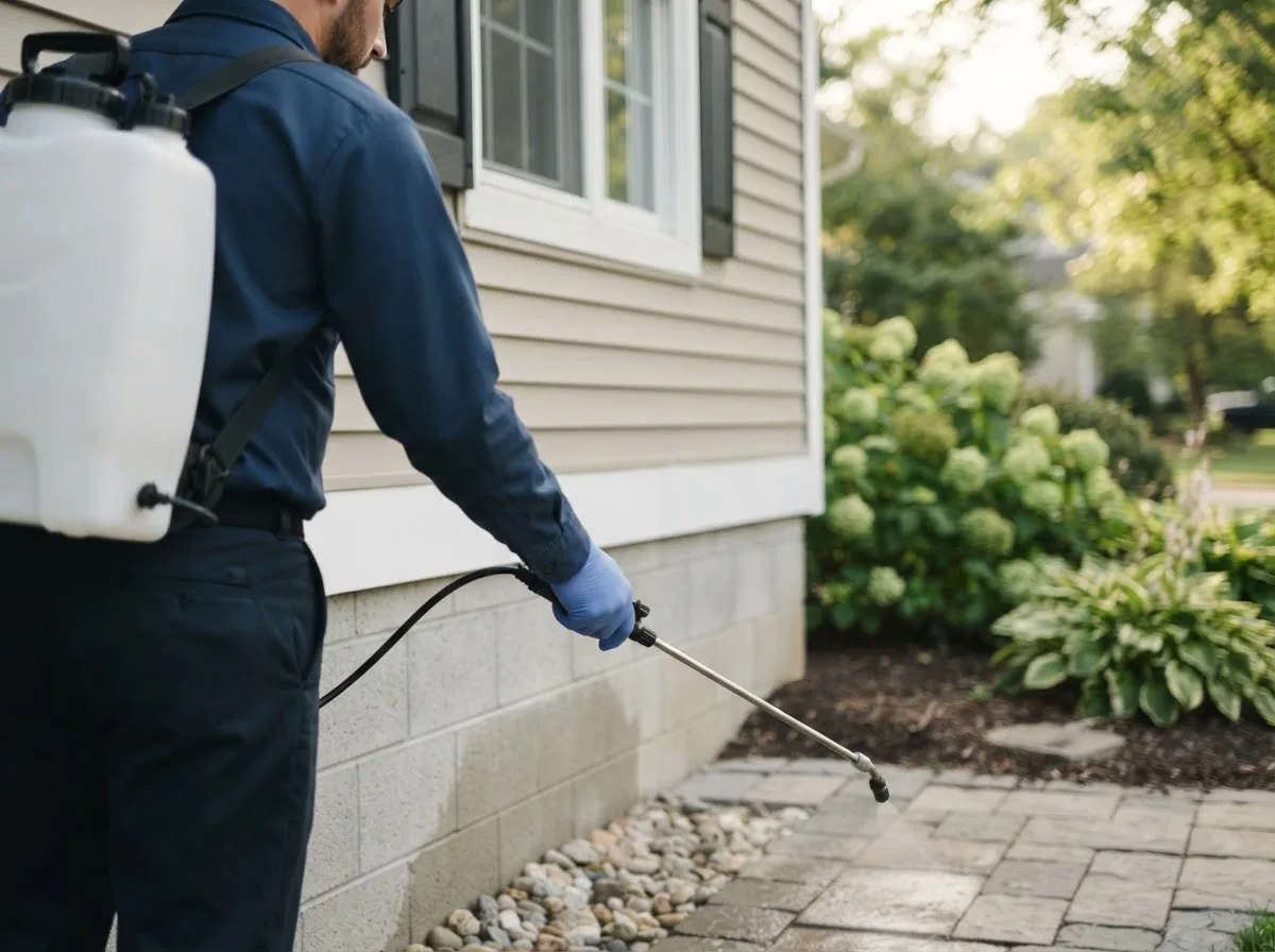 Pest control technician inspecting a home in Washburn, IL